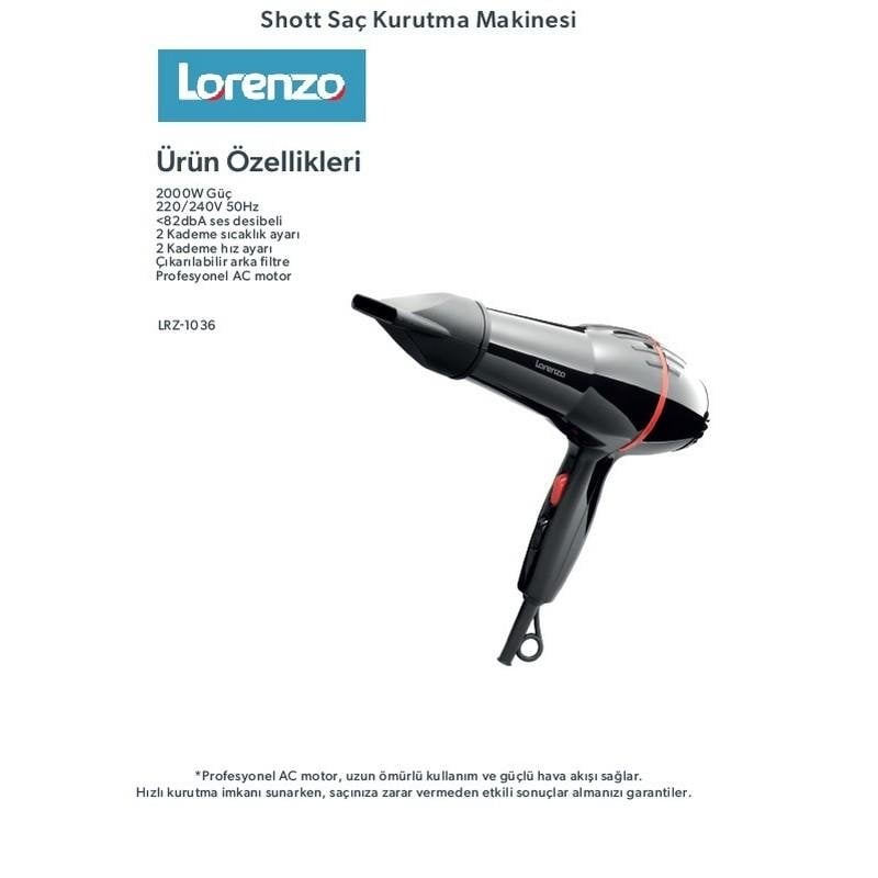 LORENZO SHOTT PROFESYONEL SAÇ KURUTMA MAKİNESİ SİYAH