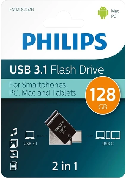 PHILIPS 128GB USB3,1 TYPE-C FM12DC152B FLASH BELLEK