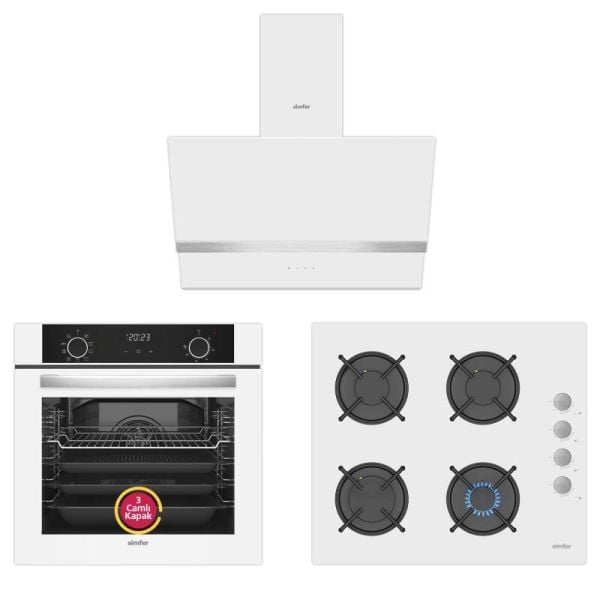 Simfer 10 Fonksiyon Airfry Beyaz 3'lü Ankastre Set (8216 Fırın + 3507 Ocak + 8739 Davlumbaz)